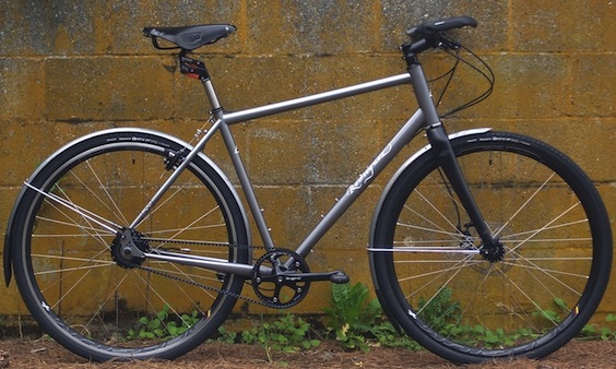 Blue Custom Rodriguez Toruing bike with Rohloff 14 speed rear hub