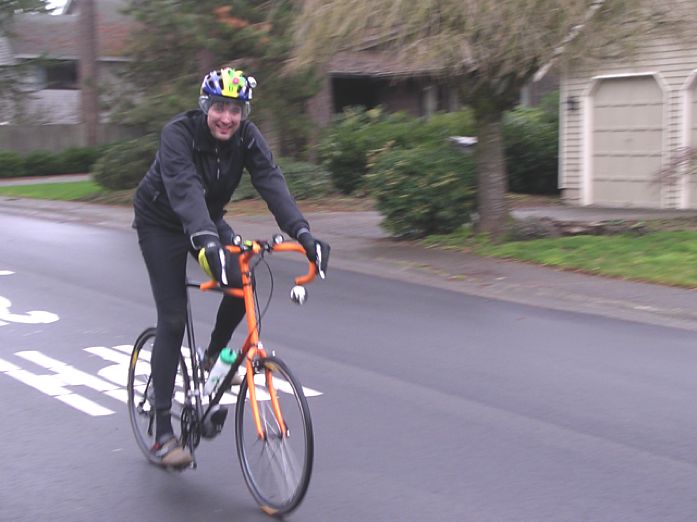 Matt on his Orange and Black Rodrigez